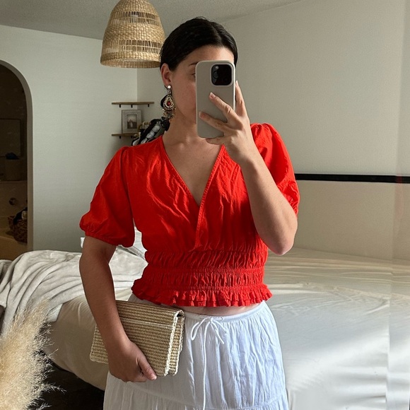 Women’s Puff Sleeve Blouse with Smocked Waist - Picture 1 of 6